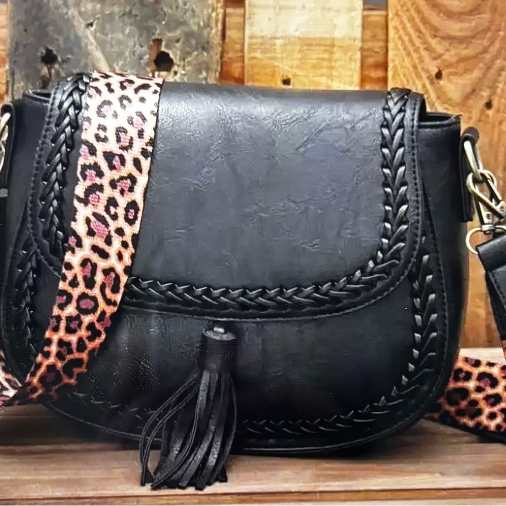 Guitar Strap Black Saddle Crossbody Bag